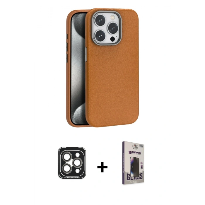 MARSİLYAN™- iPhone 15 Pro Max Kılıf Zirve Modern Prime - Siyah Bilvis Hayalet Cam Ekran Koruyucu + PVD Metal Kamera Lens - GI