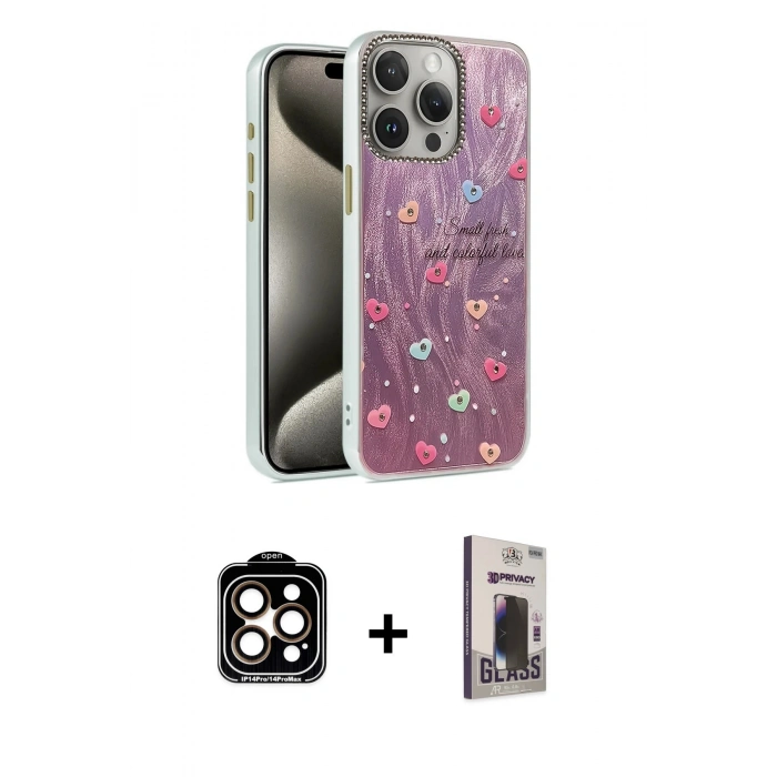 MARSİLYAN™- iPhone 15 Pro Max Kılıf Zirve Modern Prime - Siyah Bilvis Hayalet Cam Ekran Koruyucu + PVD Metal Kamera Lens - TU