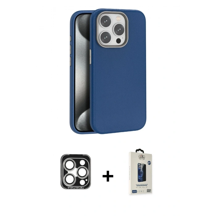 MARSİLYAN™- iPhone 15 Pro Max Kılıf Zirve Modern Prime - Siyah Bilvis Hayalet Cam Ekran Koruyucu + PVD Metal Kamera Lens - GS