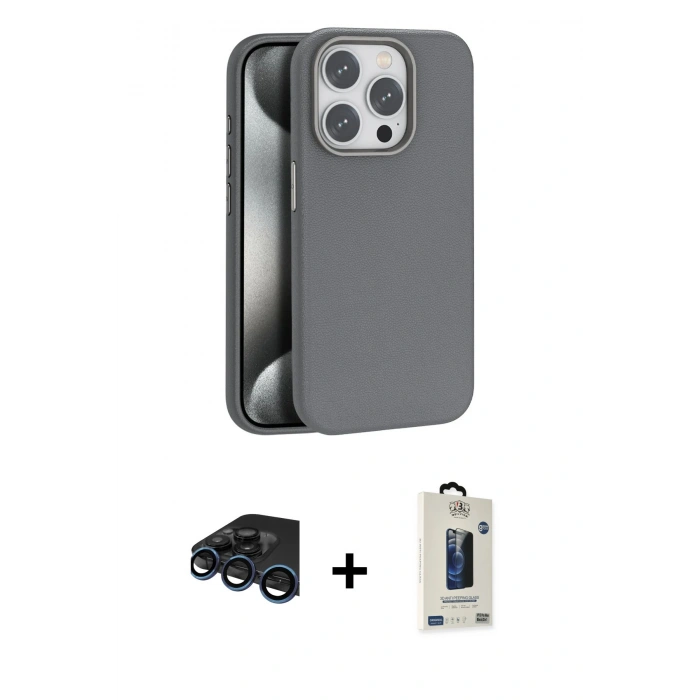 MARSİLYAN™- iPhone 15 Pro Max Kılıf Zirve Modern Prime - Siyah Bilvis Hayalet Cam Ekran Koruyucu + Raze Metal Kamera Lens - LT