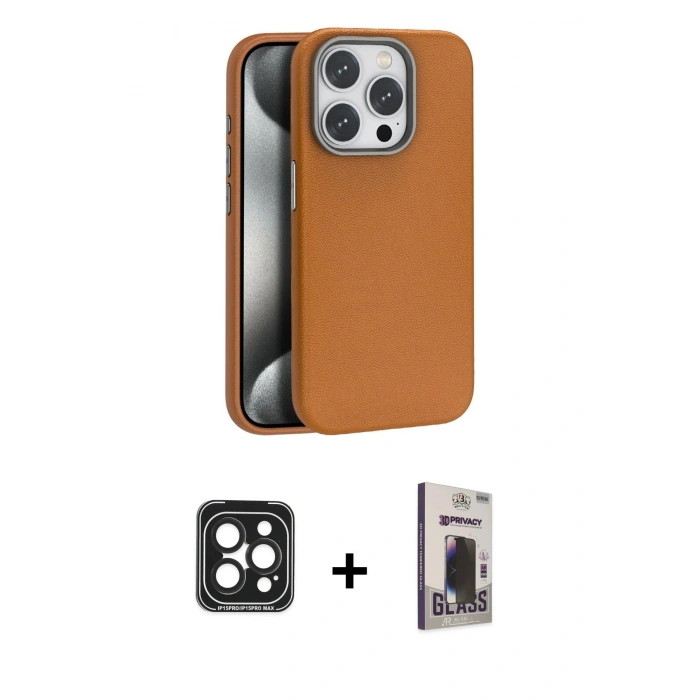 MARSİLYAN™- iPhone 15 Pro Max Kılıf Zirve Modern Prime - Siyah Bilvis Hayalet Cam Ekran Koruyucu + PVD Metal Kamera Lens - SH