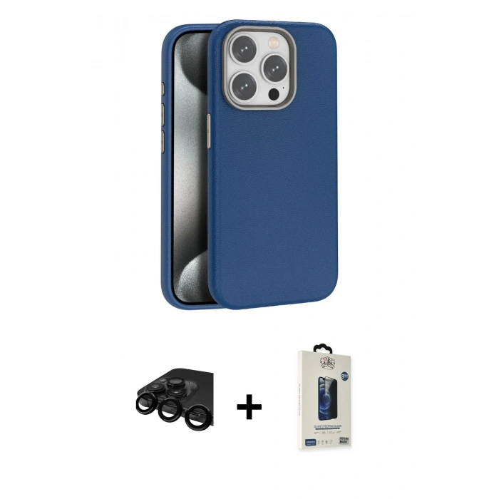 MARSİLYAN™- iPhone 15 Pro Max Kılıf Zirve Modern Prime - Siyah Bilvis Hayalet Cam Ekran Koruyucu + Raze Metal Kamera Lens - SH