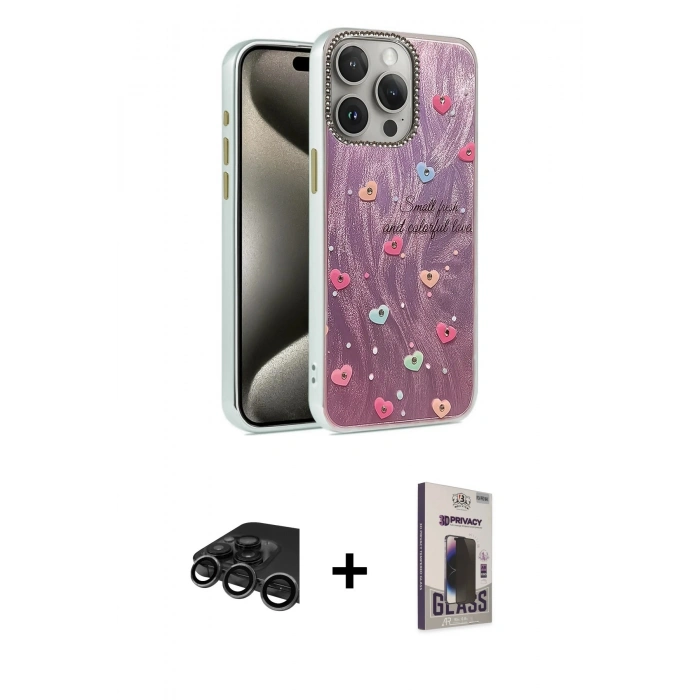 MARSİLYAN™- iPhone 15 Pro Max Kılıf Zirve Modern Prime - Siyah Bilvis Hayalet Cam Ekran Koruyucu + Raze Metal Kamera Lens - TMGI