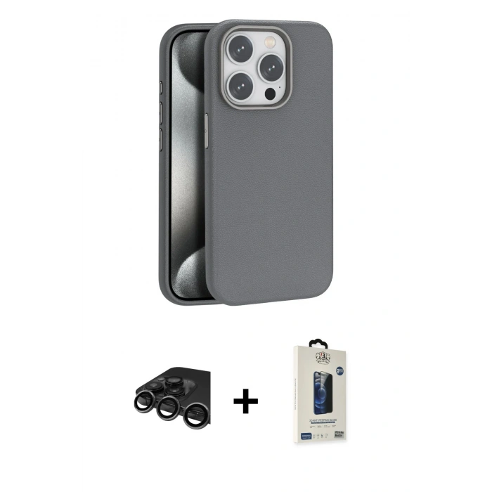 MARSİLYAN™- iPhone 15 Pro Max Kılıf Zirve Modern Prime - Siyah Bilvis Hayalet Cam Ekran Koruyucu + Raze Metal Kamera Lens - TMGI