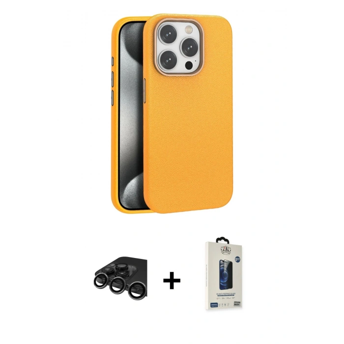 MARSİLYAN™- iPhone 15 Pro Max Kılıf Zirve Modern Prime - Siyah Bilvis Hayalet Cam Ekran Koruyucu + Raze Metal Kamera Lens - TMGI