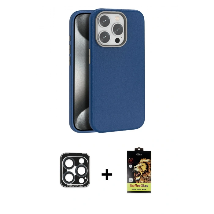 MARSİLYAN™- iPhone 15 Pro Max Kılıf Zirve Modern Prime - Siyah Buffer Cam Ekran Koruyucu + PVD Metal Kamera Lens - LT