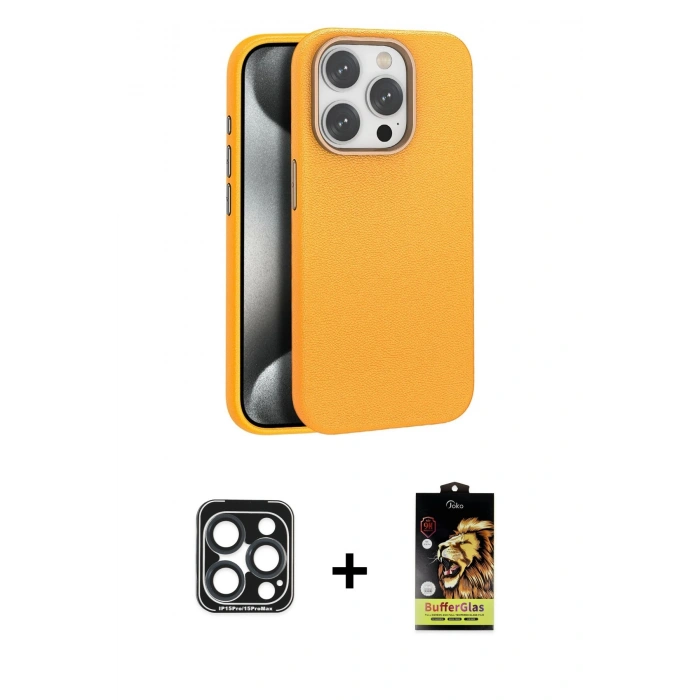 MARSİLYAN™- iPhone 15 Pro Max Kılıf Zirve Modern Prime - Siyah Buffer Cam Ekran Koruyucu + PVD Metal Kamera Lens - LT