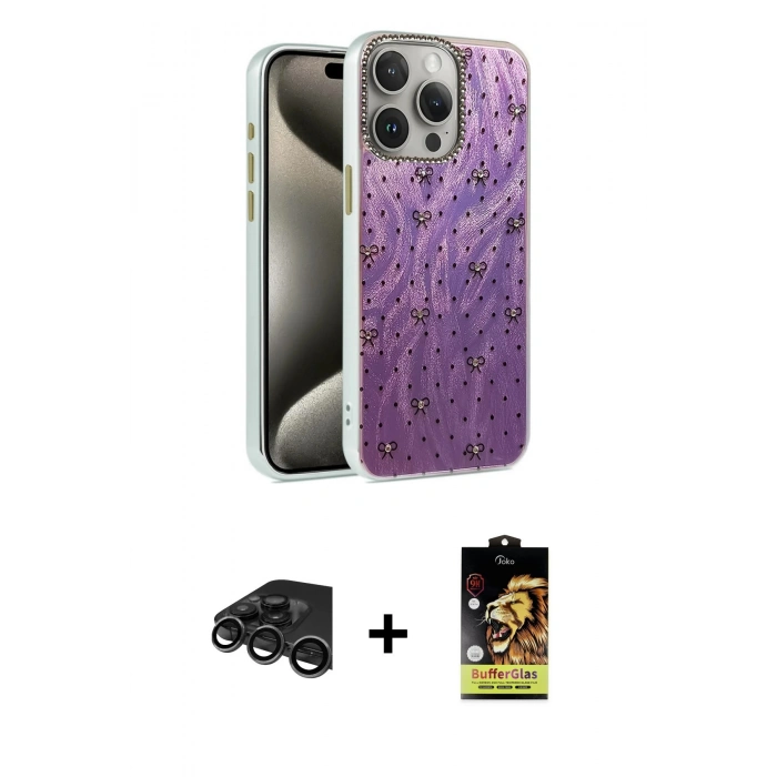 MARSİLYAN™- iPhone 15 Pro Max Kılıf Zirve Modern Prime - Siyah Buffer Cam Ekran Koruyucu + Raze Metal Kamera Lens - TMGI