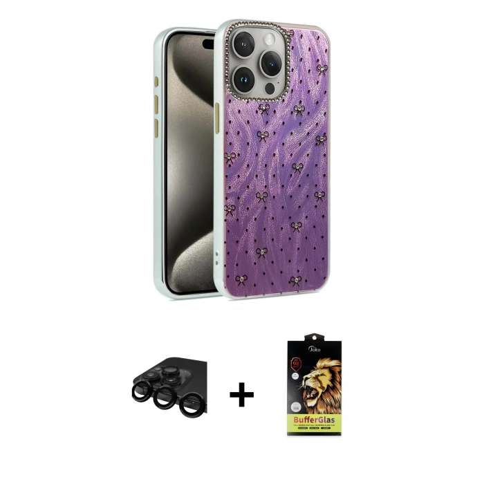 MARSİLYAN™- iPhone 15 Pro Max Kılıf Zirve Modern Prime - Siyah Buffer Cam Ekran Koruyucu + Raze Metal Kamera Lens - SH