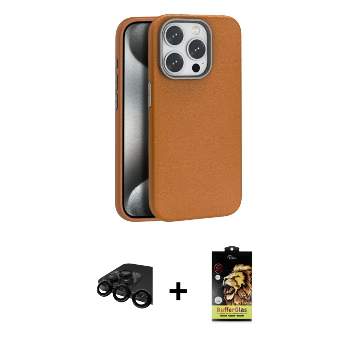 MARSİLYAN™- iPhone 15 Pro Max Kılıf Zirve Modern Prime - Siyah Buffer Cam Ekran Koruyucu + Raze Metal Kamera Lens - SH