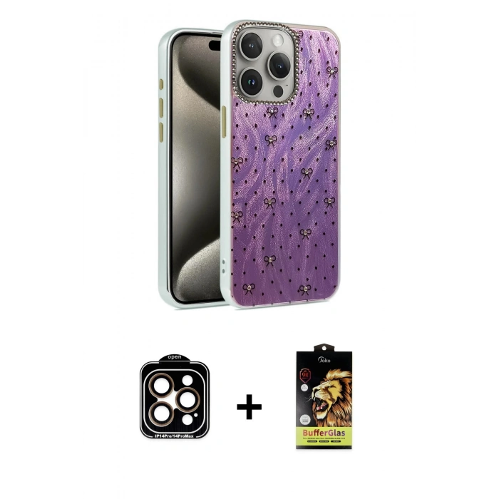 MARSİLYAN™- iPhone 15 Pro Max Kılıf Zirve Modern Prime - Siyah Buffer Cam Ekran Koruyucu + Turuncu PVD Metal Kamera Lens