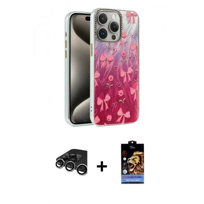 MARSİLYAN™- iPhone 15 Pro Max Kılıf Zirve Modern Prime - Siyah Buffer Hayalet Cam Ekran Koruyucu + Raze Metal Kamera Lens - GS