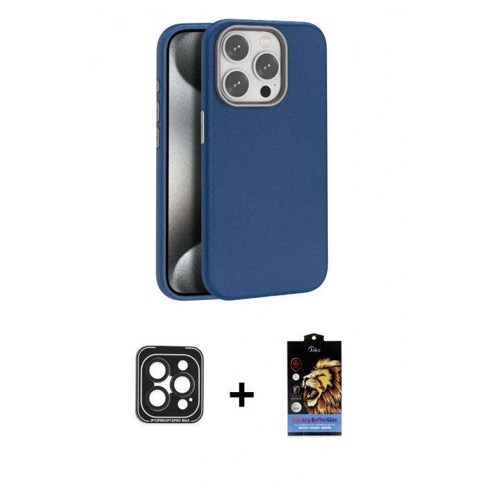 MARSİLYAN™- iPhone 15 Pro Max Kılıf Zirve Modern Prime - Siyah Buffer Hayalet Cam Ekran Koruyucu + PVD Metal Kamera Lens - SH