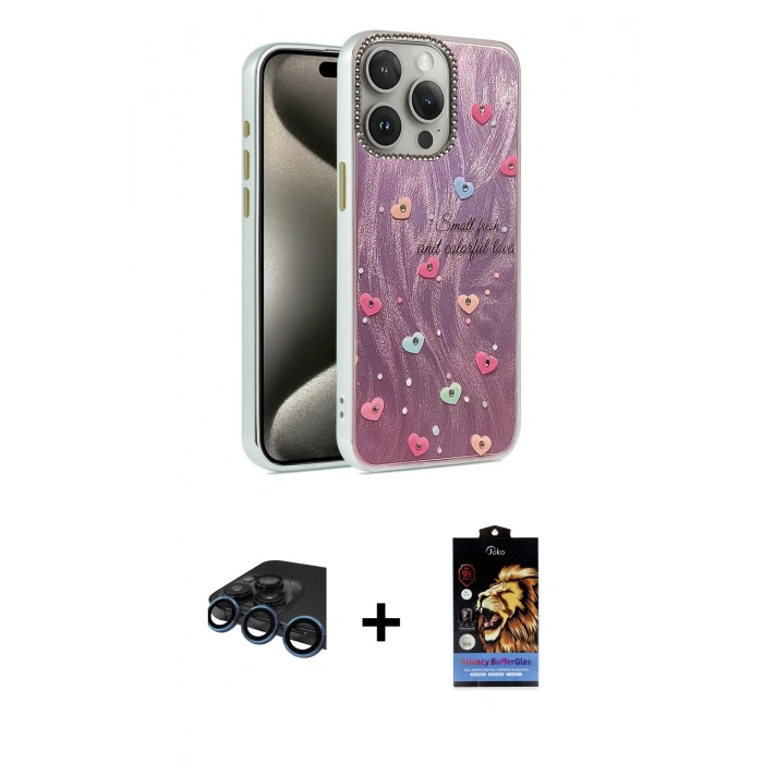 MARSİLYAN™- iPhone 15 Pro Max Kılıf Zirve Modern Prime - Siyah Buffer Hayalet Cam Ekran Koruyucu + Raze Metal Kamera Lens - LT