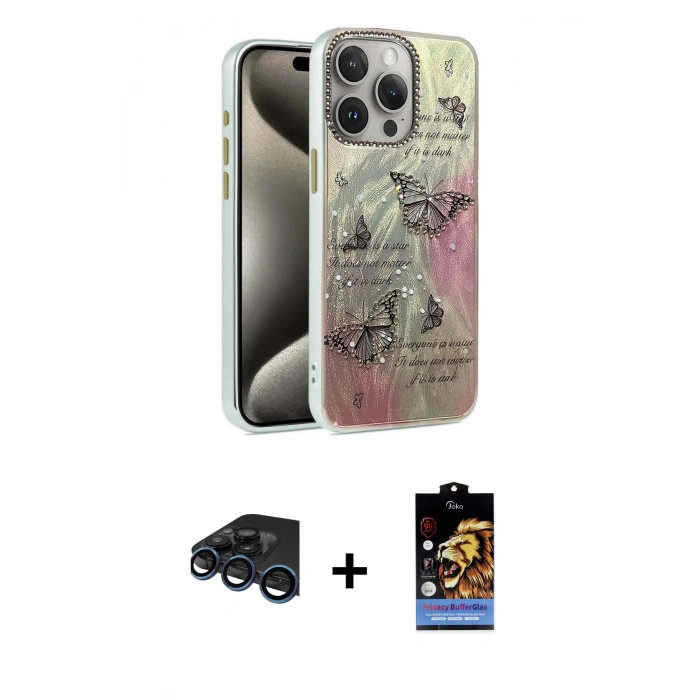 MARSİLYAN™- iPhone 15 Pro Max Kılıf Zirve Modern Prime - Siyah Buffer Hayalet Cam Ekran Koruyucu + Raze Metal Kamera Lens - LT