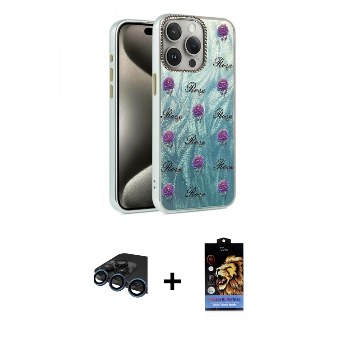 MARSİLYAN™- iPhone 15 Pro Max Kılıf Zirve Modern Prime - Siyah Buffer Hayalet Cam Ekran Koruyucu + Raze Metal Kamera Lens - LT