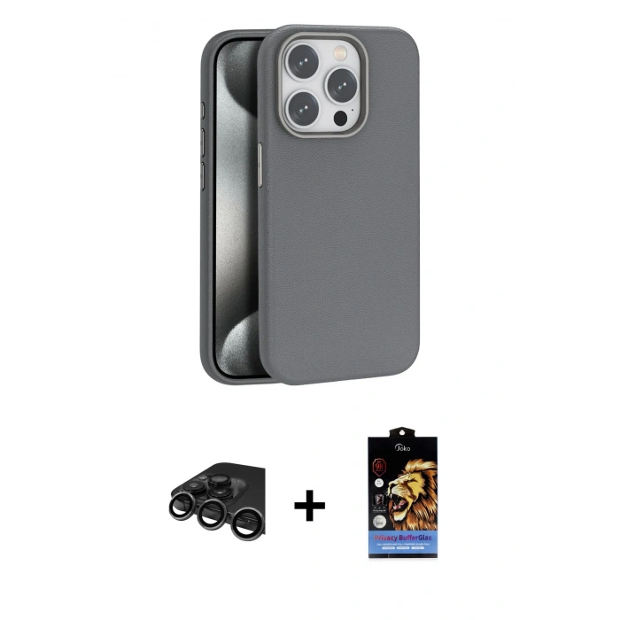 MARSİLYAN™- iPhone 15 Pro Max Kılıf Zirve Modern Prime - Siyah Buffer Hayalet Cam Ekran Koruyucu + Raze Metal Kamera Lens - TMGI