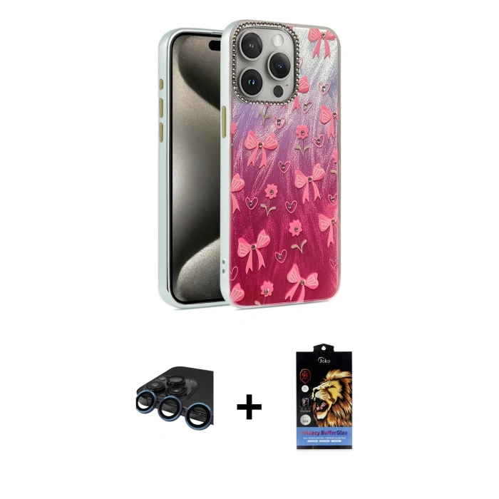 MARSİLYAN™- iPhone 15 Pro Max Kılıf Zirve Modern Prime - Siyah Buffer Hayalet Cam Ekran Koruyucu + Raze Metal Kamera Lens - LT