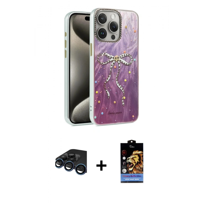 MARSİLYAN™- iPhone 15 Pro Max Kılıf Zirve Modern Prime - Siyah Buffer Hayalet Cam Ekran Koruyucu + Raze Metal Kamera Lens - LT