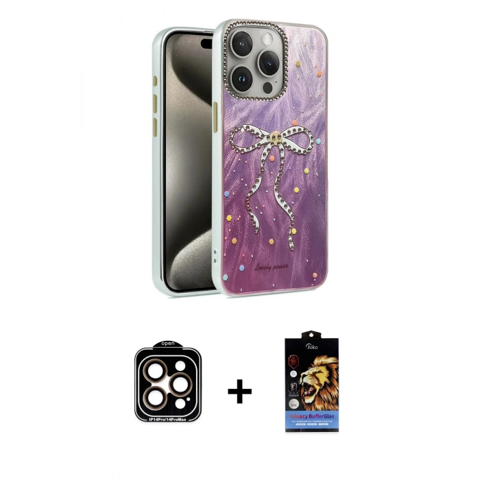 MARSİLYAN™- iPhone 15 Pro Max Kılıf Zirve Modern Prime - Siyah Buffer Hayalet Cam Ekran Koruyucu + PVD Metal Kamera Lens - TU