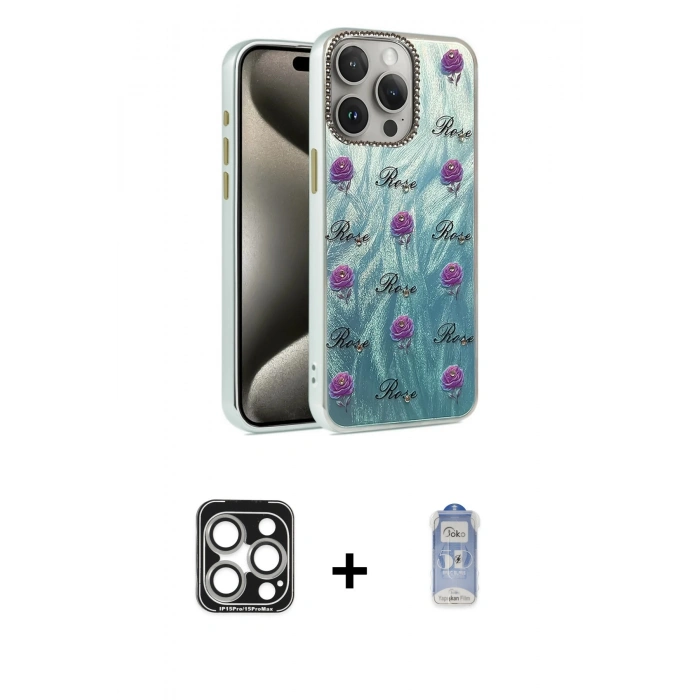 MARSİLYAN™- iPhone 15 Pro Max Kılıf Zirve Modern Prime - Siyah Joko Magic 5D Cam + Gümüş PVD Metal Kamera Lens