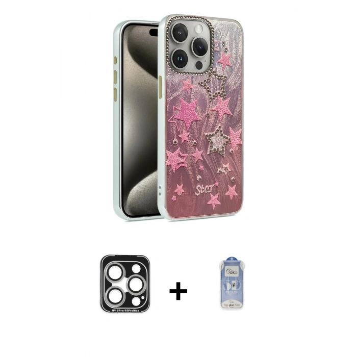 MARSİLYAN™- iPhone 15 Pro Max Kılıf Zirve Modern Prime - Siyah Joko Magic 5D Cam + Gümüş PVD Metal Kamera Lens