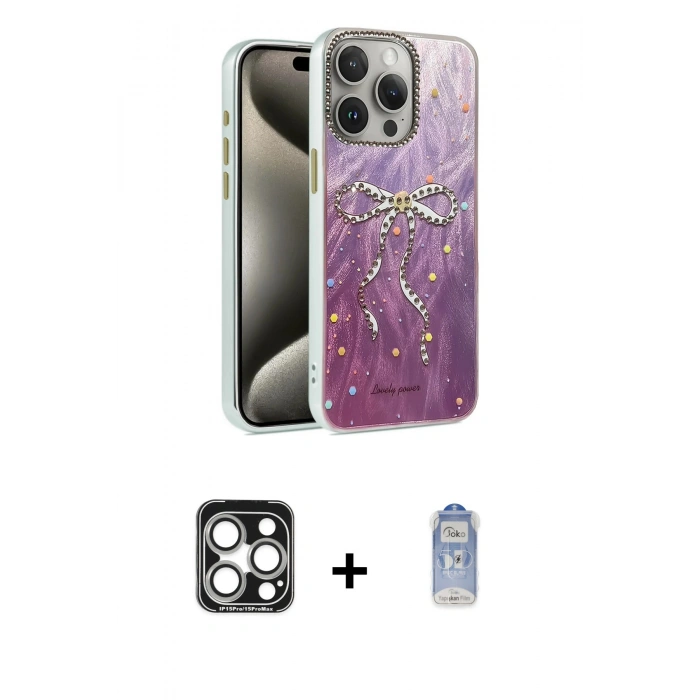 MARSİLYAN™- iPhone 15 Pro Max Kılıf Zirve Modern Prime - Siyah Joko Magic 5D Cam + Gümüş PVD Metal Kamera Lens