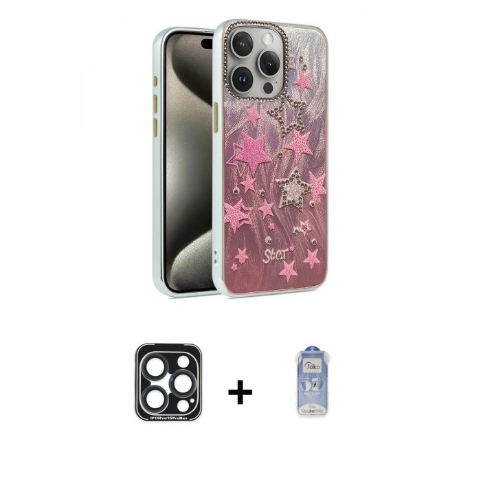 MARSİLYAN™- iPhone 15 Pro Max Kılıf Zirve Modern Prime - Siyah Joko Magic 5D Cam + PVD Metal Kamera Lens - LT
