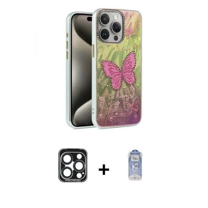 MARSİLYAN™- iPhone 15 Pro Max Kılıf Zirve Modern Prime - Siyah Joko Magic 5D Cam + PVD Metal Kamera Lens - LT