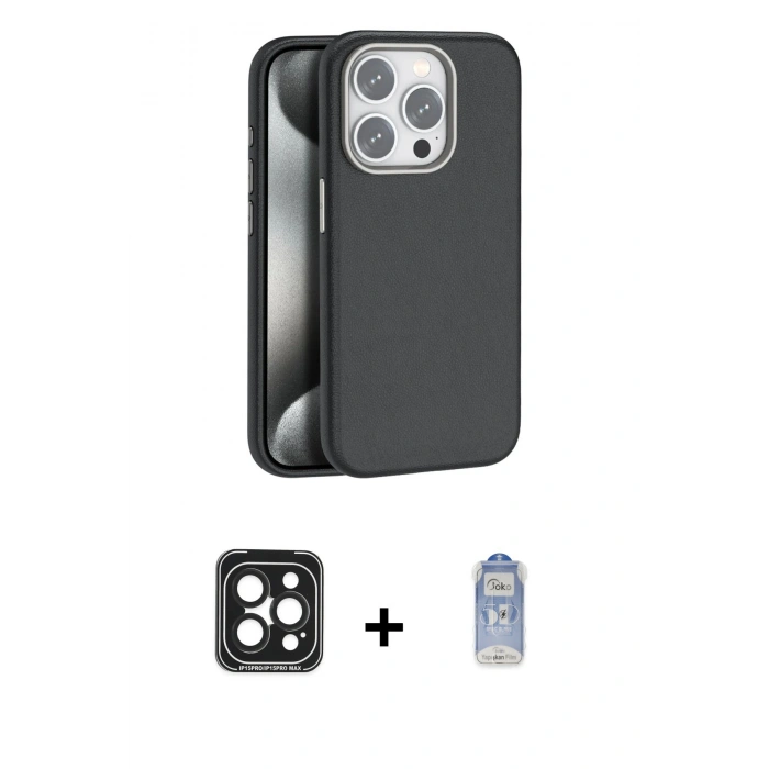 MARSİLYAN™- iPhone 15 Pro Max Kılıf Zirve Modern Prime - Siyah Joko Magic 5D Cam + PVD Metal Kamera Lens - SH