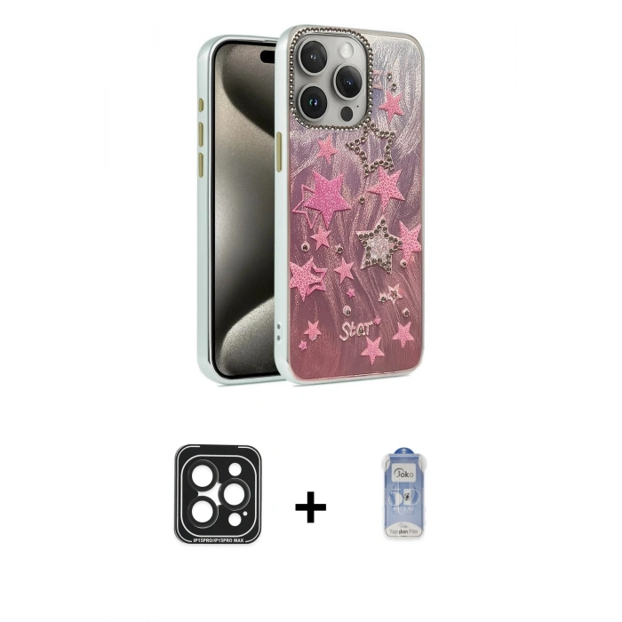 MARSİLYAN™- iPhone 15 Pro Max Kılıf Zirve Modern Prime - Siyah Joko Magic 5D Cam + PVD Metal Kamera Lens - SH