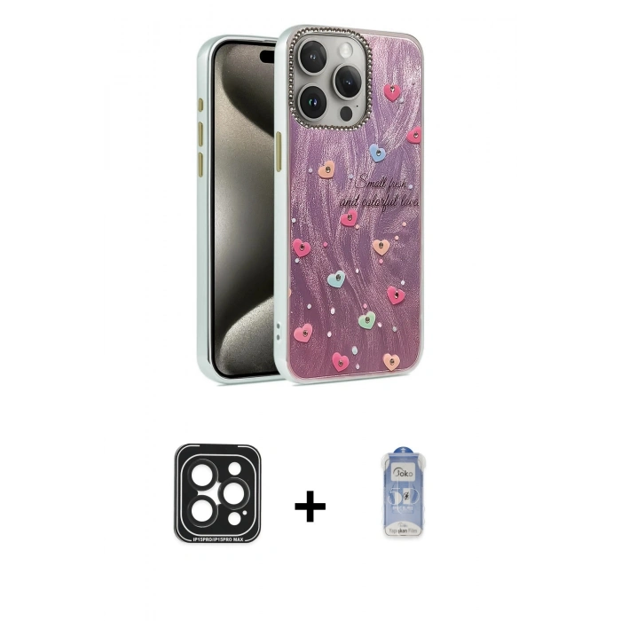 MARSİLYAN™- iPhone 15 Pro Max Kılıf Zirve Modern Prime - Siyah Joko Magic 5D Cam + Siyah PVD Metal Kamera Lens
