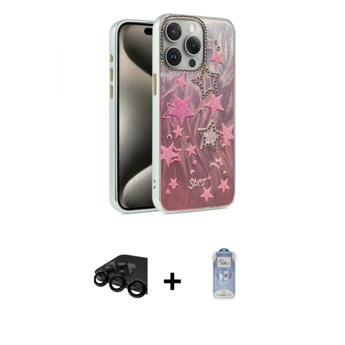 MARSİLYAN™- iPhone 15 Pro Max Kılıf Zirve Modern Prime - Siyah Joko Magic 5D Cam + Raze Metal Kamera Lens - SH