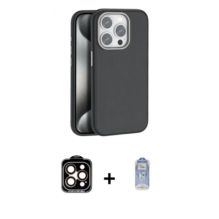MARSİLYAN™- iPhone 15 Pro Max Kılıf Zirve Modern Prime - Siyah Joko Magic 5D Cam + PVD Metal Kamera Lens - TU