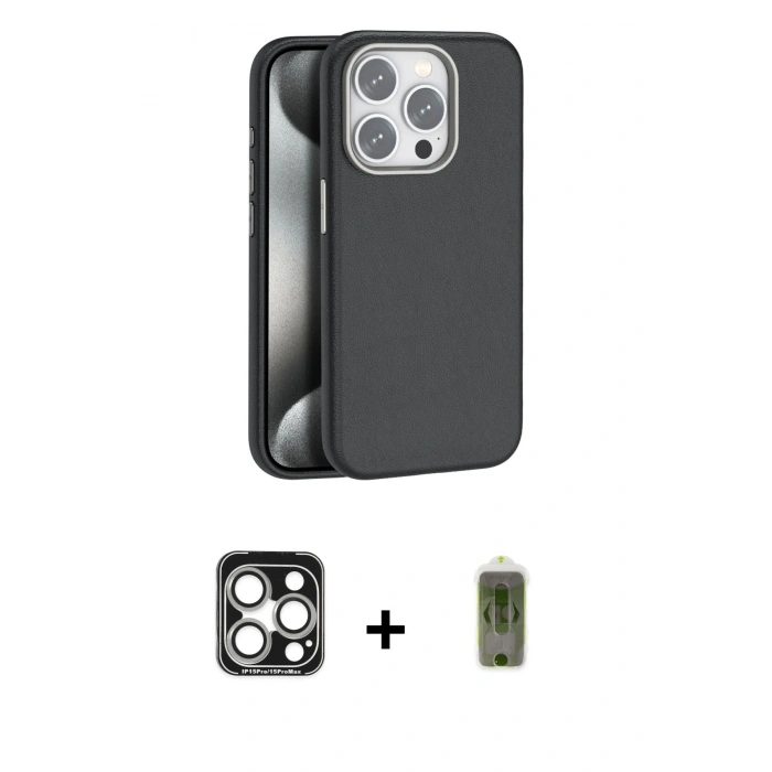 MARSİLYAN™- iPhone 15 Pro Max Kılıf Zirve Modern Prime - Siyah Joko Magic 5D Hayalet Cam + Gümüş PVD Metal Kamera Lens
