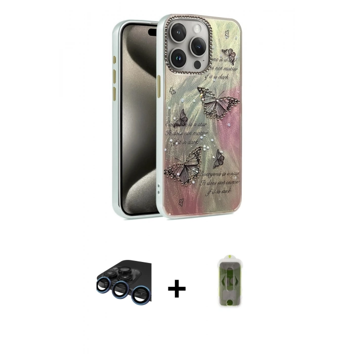 MARSİLYAN™- iPhone 15 Pro Max Kılıf Zirve Modern Prime - Siyah Joko Magic 5D Hayalet Cam + Lacivert Raze Metal Kamera Lens