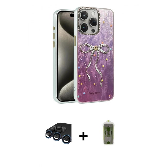 MARSİLYAN™- iPhone 15 Pro Max Kılıf Zirve Modern Prime - Siyah Joko Magic 5D Hayalet Cam + Lacivert Raze Metal Kamera Lens