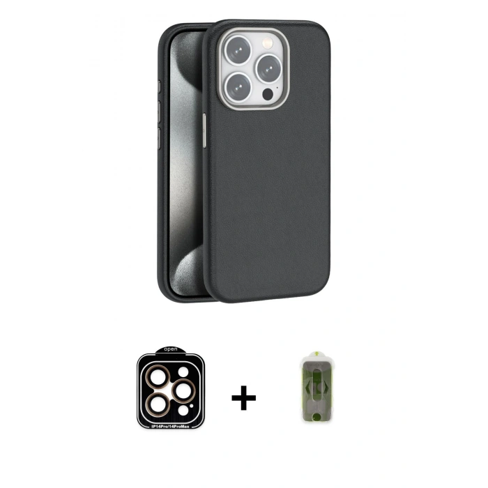 MARSİLYAN™- iPhone 15 Pro Max Kılıf Zirve Modern Prime - Siyah Joko Magic 5D Hayalet Cam + PVD Metal Kamera Lens - TU