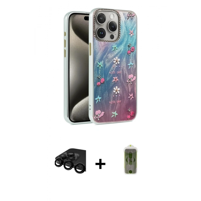 MARSİLYAN™- iPhone 15 Pro Max Kılıf Zirve Modern Prime - Siyah Joko Magic 5D Hayalet Cam + Raze Metal Kamera Lens - SH