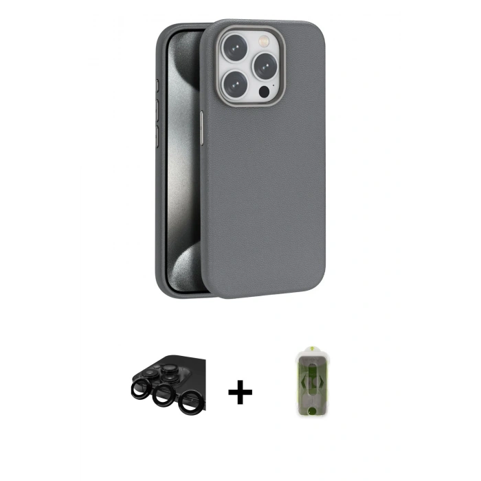 MARSİLYAN™- iPhone 15 Pro Max Kılıf Zirve Modern Prime - Siyah Joko Magic 5D Hayalet Cam + Siyah Raze Metal Kamera Lens