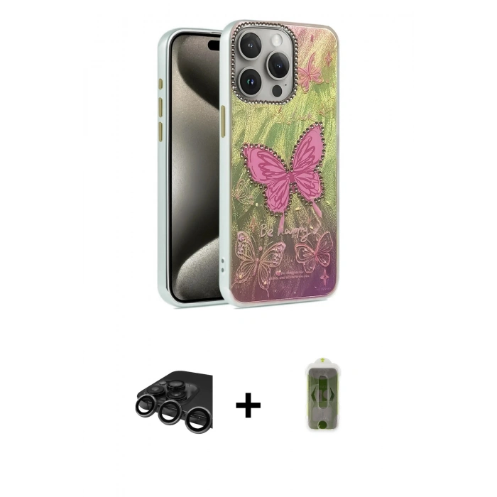 MARSİLYAN™- iPhone 15 Pro Max Kılıf Zirve Modern Prime - Siyah Joko Magic 5D Hayalet Cam + Raze Metal Kamera Lens - TMGI