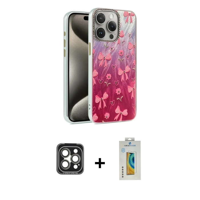 MARSİLYAN™- iPhone 15 Pro Max Kılıf Zirve Modern Prime - Siyah Polymer Nano Ekran Koruyucu + PVD Metal Kamera Lens - GI