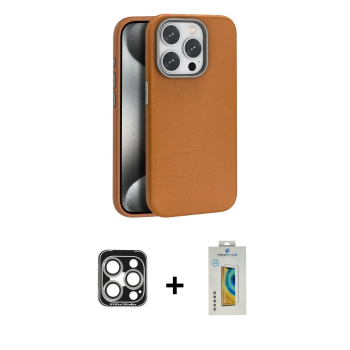 MARSİLYAN™- iPhone 15 Pro Max Kılıf Zirve Modern Prime - Siyah Polymer Nano Ekran Koruyucu + PVD Metal Kamera Lens - GS