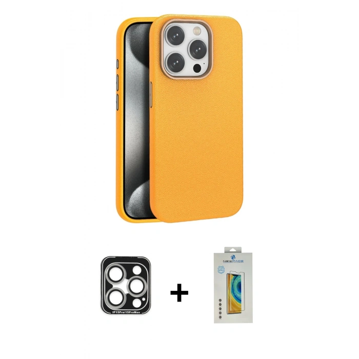 MARSİLYAN™- iPhone 15 Pro Max Kılıf Zirve Modern Prime - Siyah Polymer Nano Ekran Koruyucu + PVD Metal Kamera Lens - GS