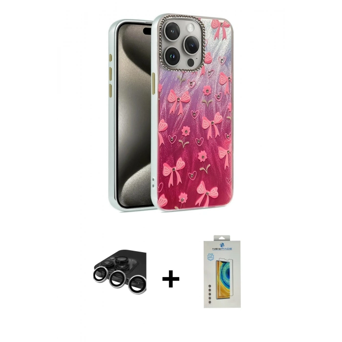MARSİLYAN™- iPhone 15 Pro Max Kılıf Zirve Modern Prime - Siyah Polymer Nano Ekran Koruyucu + Raze Metal Kamera Lens - GS