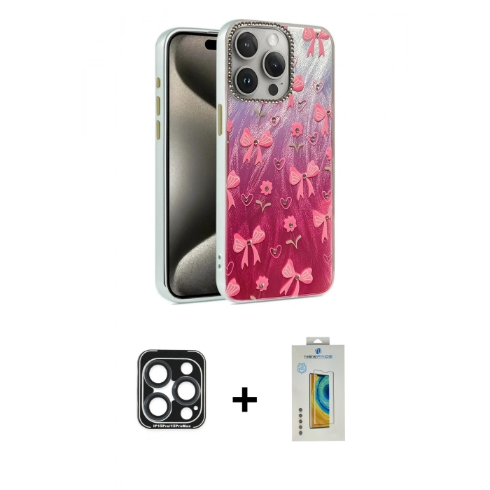 MARSİLYAN™- iPhone 15 Pro Max Kılıf Zirve Modern Prime - Siyah Polymer Nano Ekran Koruyucu + PVD Metal Kamera Lens - LT