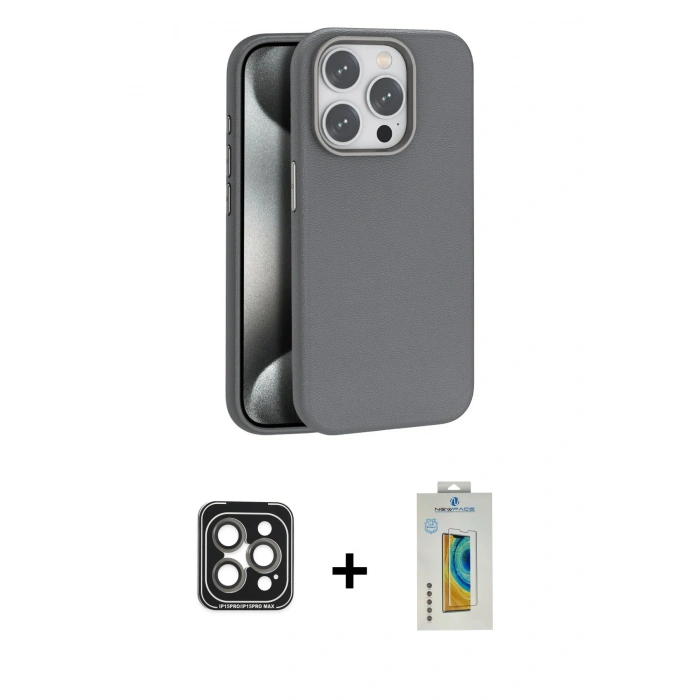 MARSİLYAN™- iPhone 15 Pro Max Kılıf Zirve Modern Prime - Siyah Polymer Nano Ekran Koruyucu + PVD Metal Kamera Lens - GI