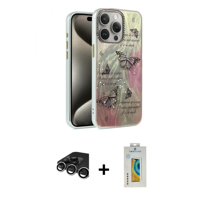 MARSİLYAN™- iPhone 15 Pro Max Kılıf Zirve Modern Prime - Siyah Polymer Nano Ekran Koruyucu + Raze Metal Kamera Lens - GS