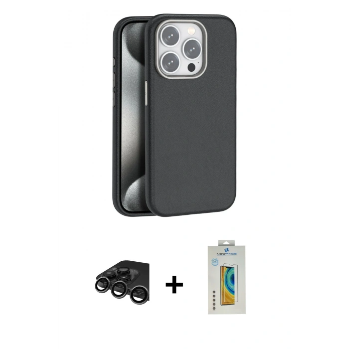 MARSİLYAN™- iPhone 15 Pro Max Kılıf Zirve Modern Prime - Siyah Polymer Nano Ekran Koruyucu + Raze Metal Kamera Lens - TMGI
