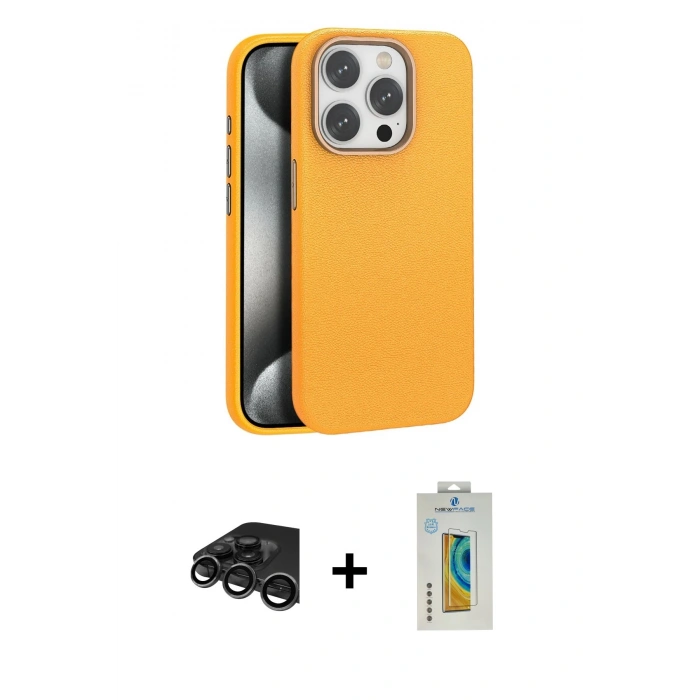 MARSİLYAN™- iPhone 15 Pro Max Kılıf Zirve Modern Prime - Siyah Polymer Nano Ekran Koruyucu + Raze Metal Kamera Lens - TMGI